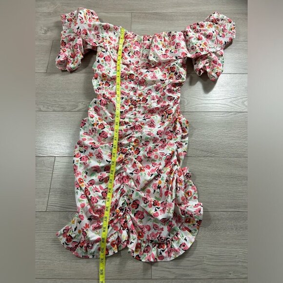 Zara Ruffle Ruched Floral Print Off-Shoulder Mini Dress - Picture 8 of 10